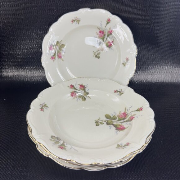 Rosenthal POMPADOUR Moss Rose Ivory Porcelain Deep Dish Bowl Self Germany Set 4 - Picture 1 of 16